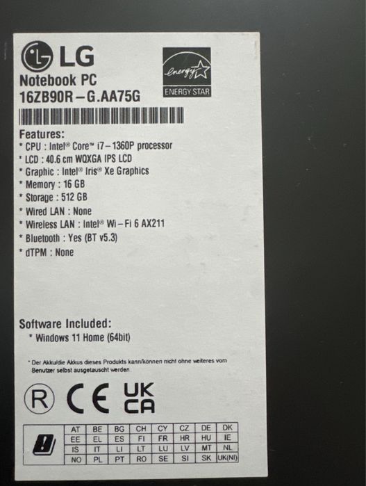 Laptop NOU Sigilat LG GRAM cu 16 GB RAM si 512 Memorie , procesor i7
