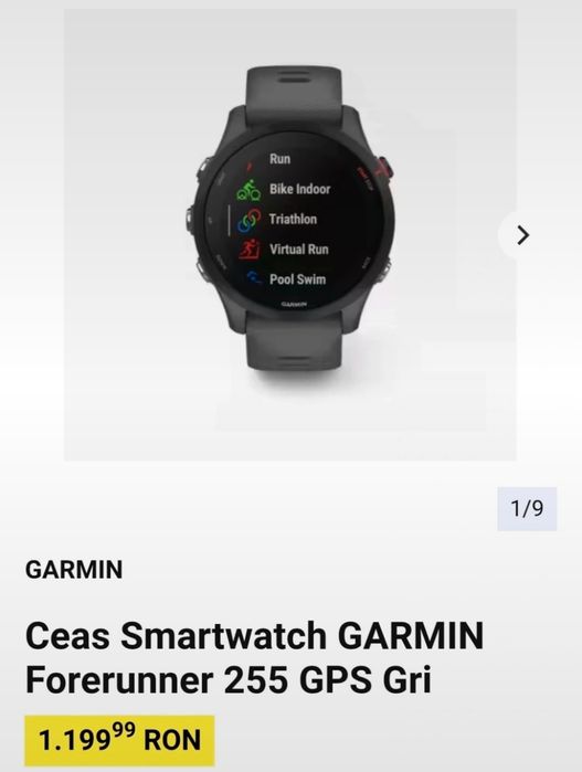 Garmin Forerunner 255 Gri – Nou, 999 lei (reducere față de magazin!)