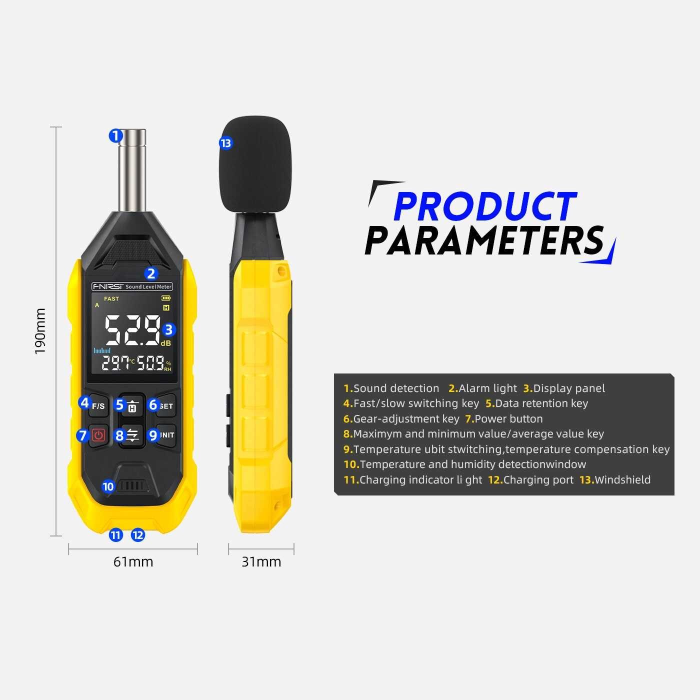 FDM01, Шумомер за измерване на нивото на звука 30~130dB