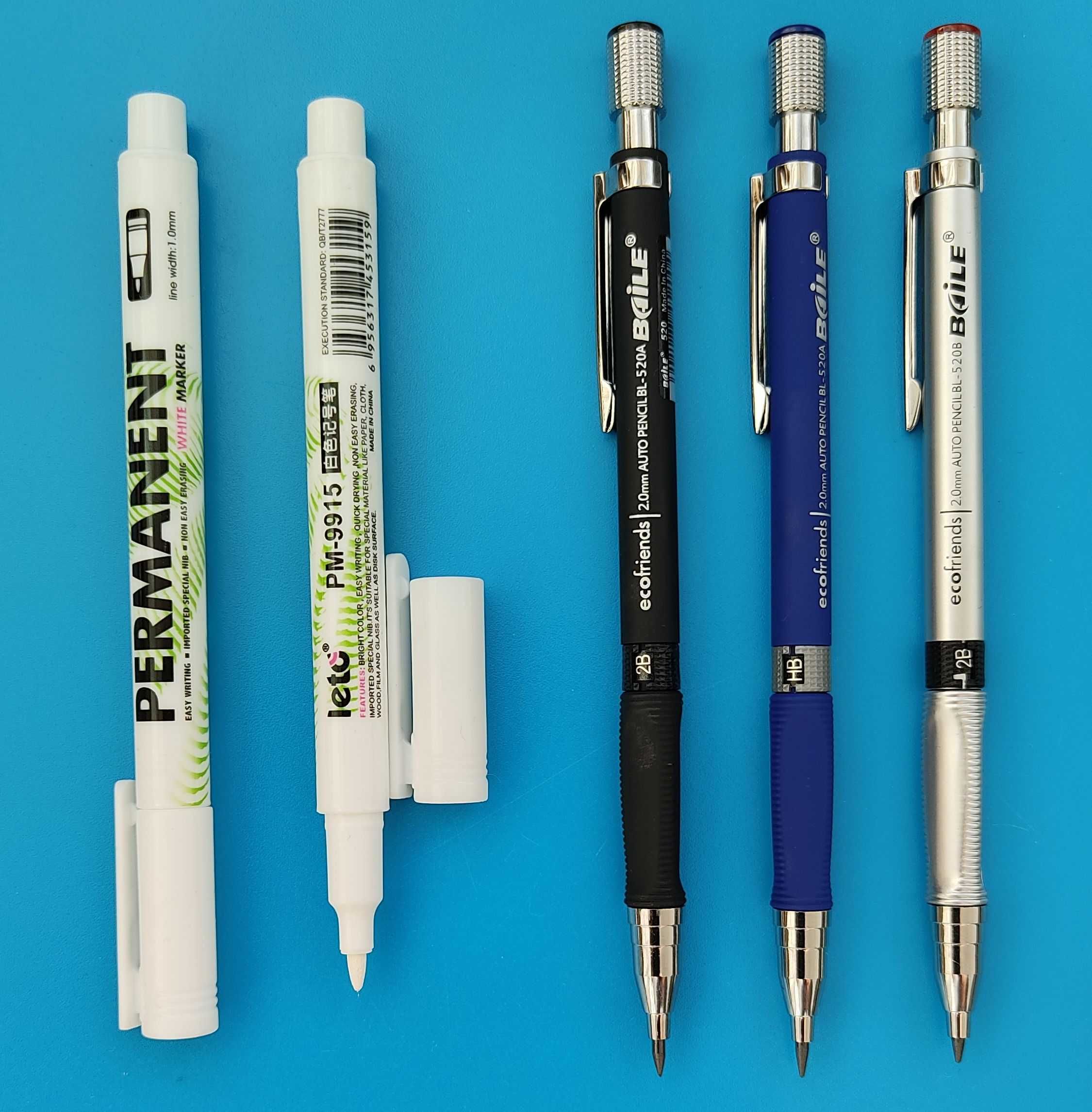 Бял перманентен маркер 1.0мм или автоматичен молив 1.5мм пиромолив