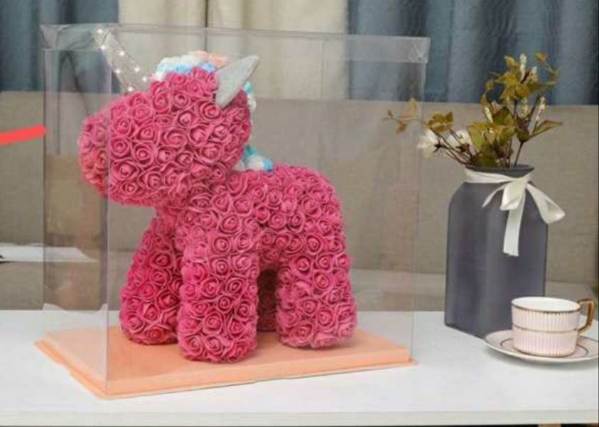 Unicorn trandafiri spuma cutie cadou diverse culori 40 cm