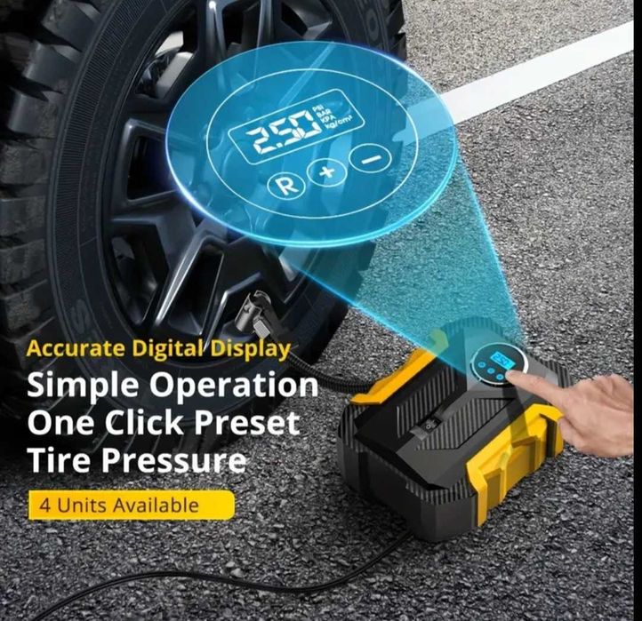 Compresor auto digital, lumina LED, DC 12V, cablu 3m, oprire automată