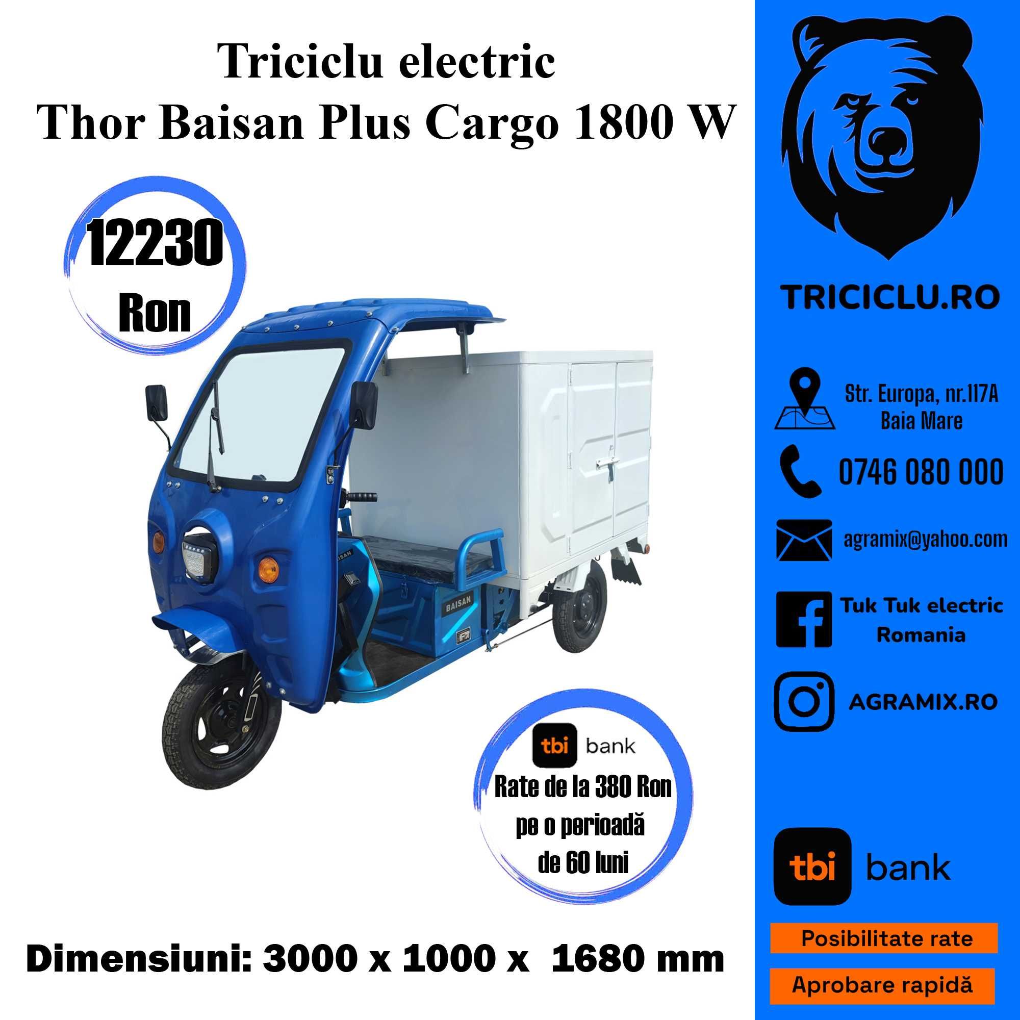 Triciclu Thor Baisan Cargo 1800W, nou Agramix