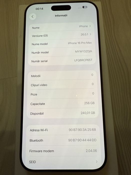 iPhone 16 Pro Max , Natural ,256GB , ca NOU