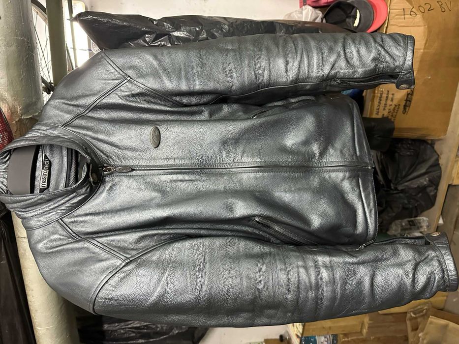 Geaca piele moto MTECH marimea 54 albastru metalizat