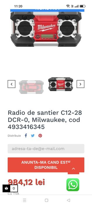Milwaukee C12 28 DCR radio FM, auxiliar, alimentare 220V si acumulator
