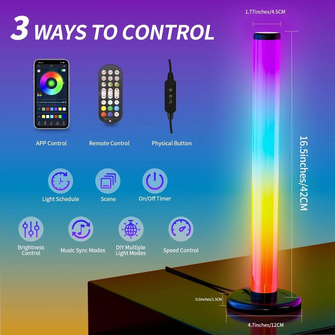 60°Smart RGB светлинна лента, 42 см LED геймърско осветление