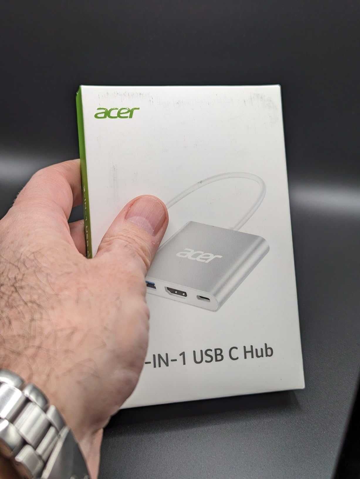 Acer USB C хъб, 3 в 1 с 5Gbps USB 3.0 GEN1 порт, 4K HDMI и PD Max 100W