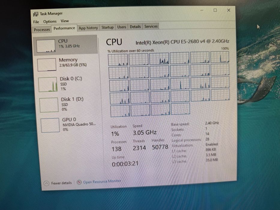 Unitate calculator Lenovo p510, intel 28 core, 64 gb ram, Quadro 5000