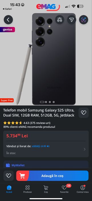 Samsung Galaxy S25 Ultra, Dual SIM, 12GB RAM, 512GB Sigilat ! + acte !