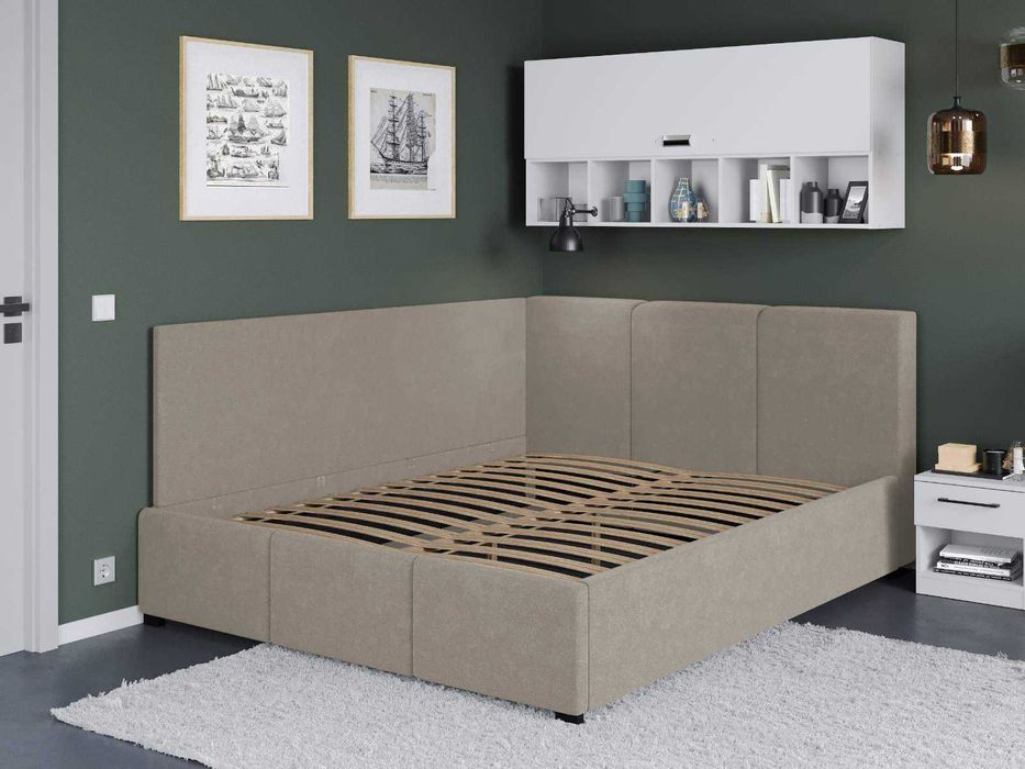 Pat Tapitat de colt Avelis Bej cu somiera fixa