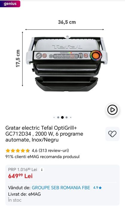 Grătar electric Optigrill Tefal nou, sigilat
