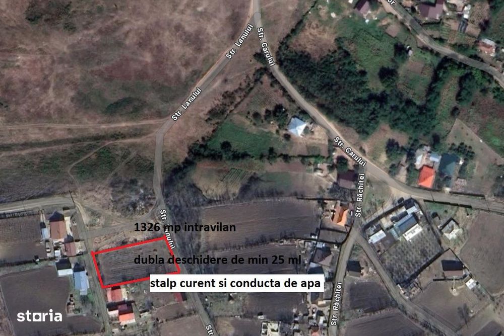 Teren Popricani Iasi 1300 mp, intravilan, dubla deschidere 25 ml