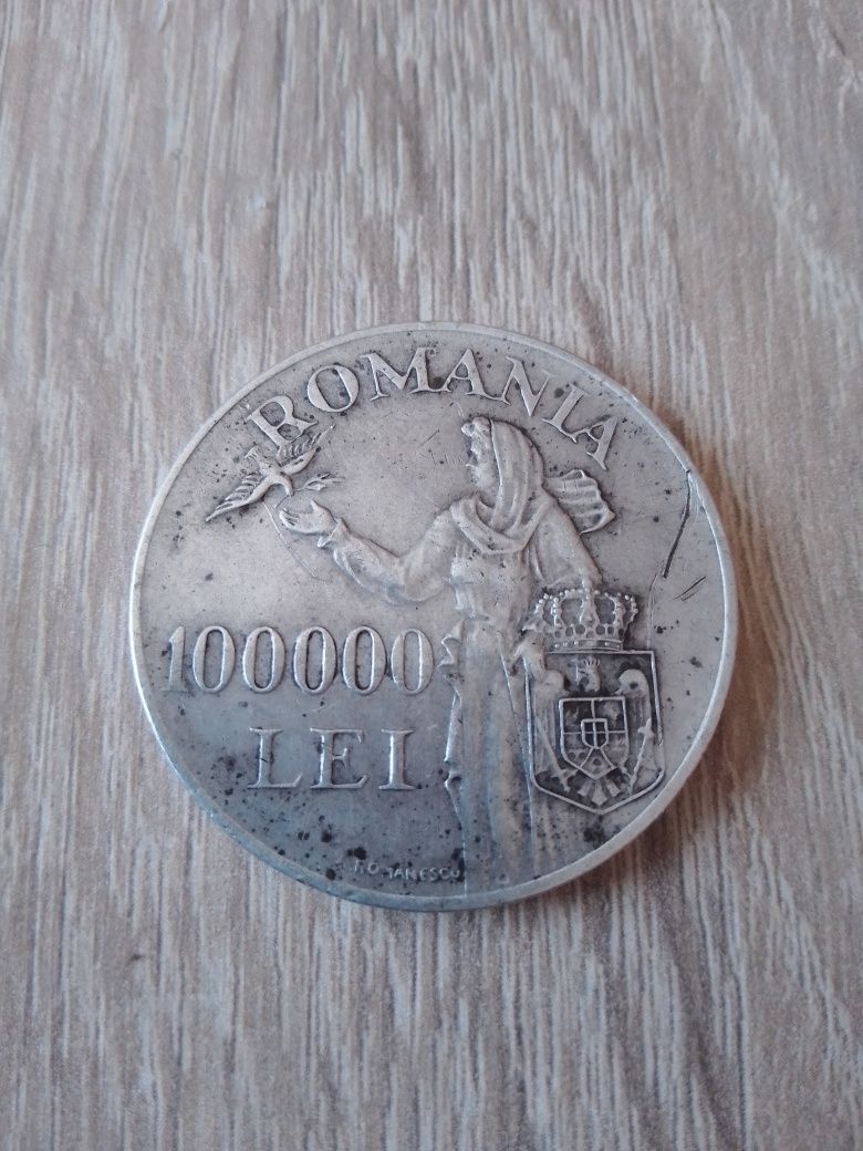 Moneda argint 100000 lei 1946 regele mihai