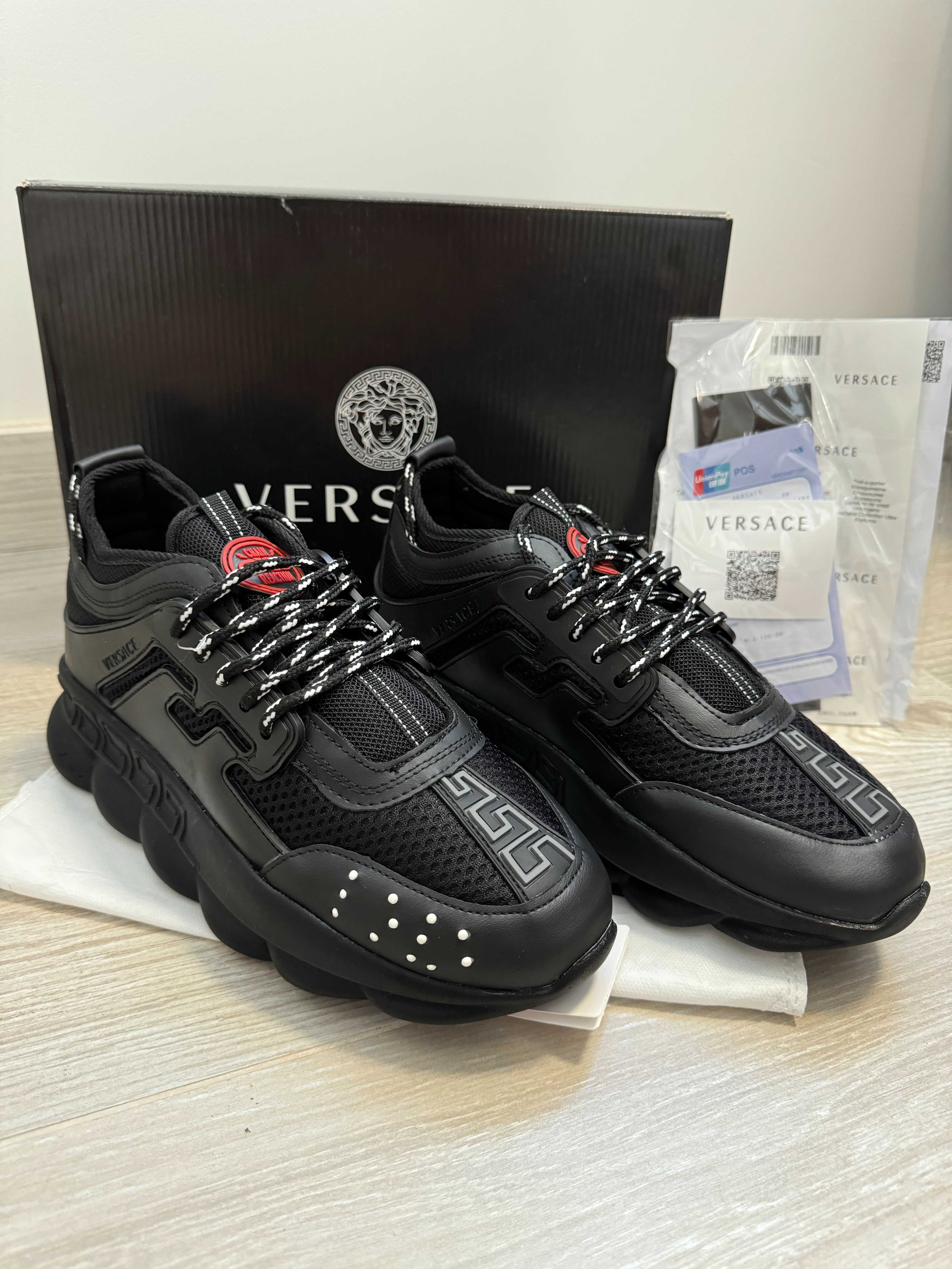 Adidasi VERSACE Chain Reaction Black - Produs Nou - Full Box, Unisex