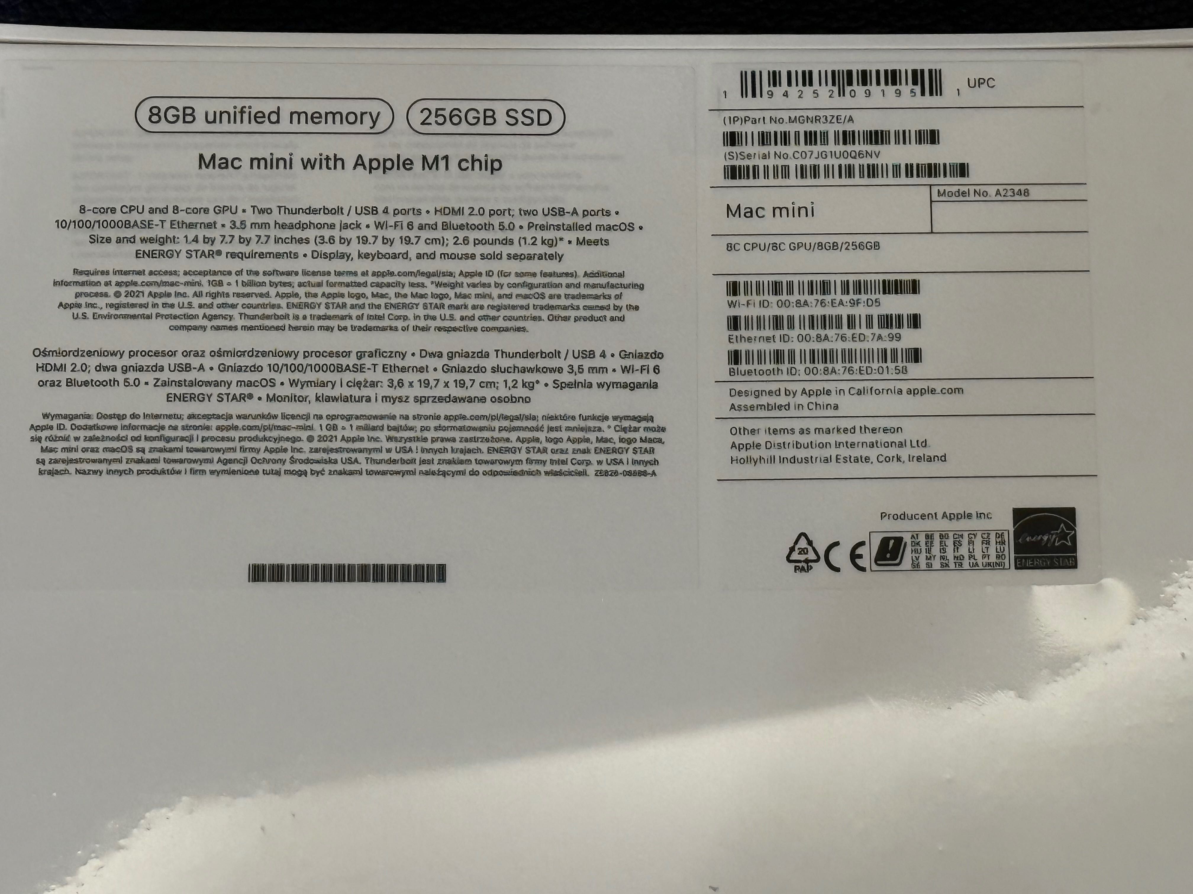 Apple Mac mini M1, 256 GB SSD, 8 GB RAM