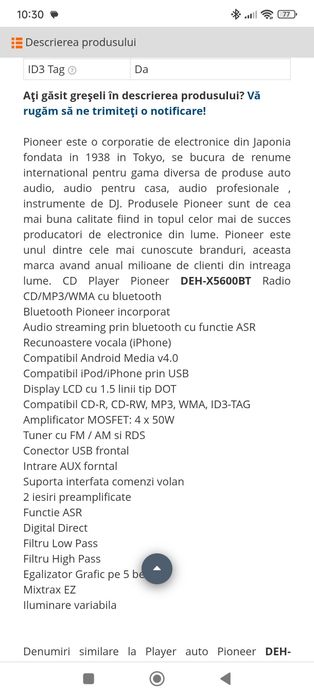 CD playere auto cu Bluetooth Pioneer deh x5600bt x5700bt nu Alpine Jvc