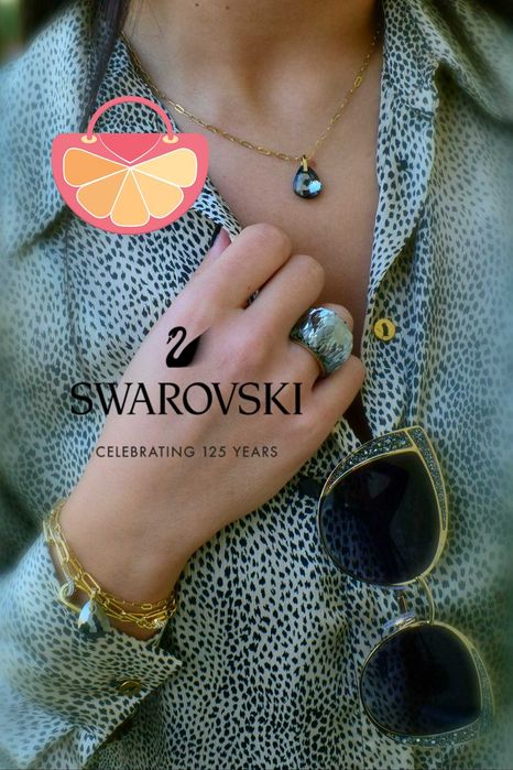 SWAROVSKI – Дамски слънчеви очила CAT EYE GOLD "BLACK CRYSTALS" нови