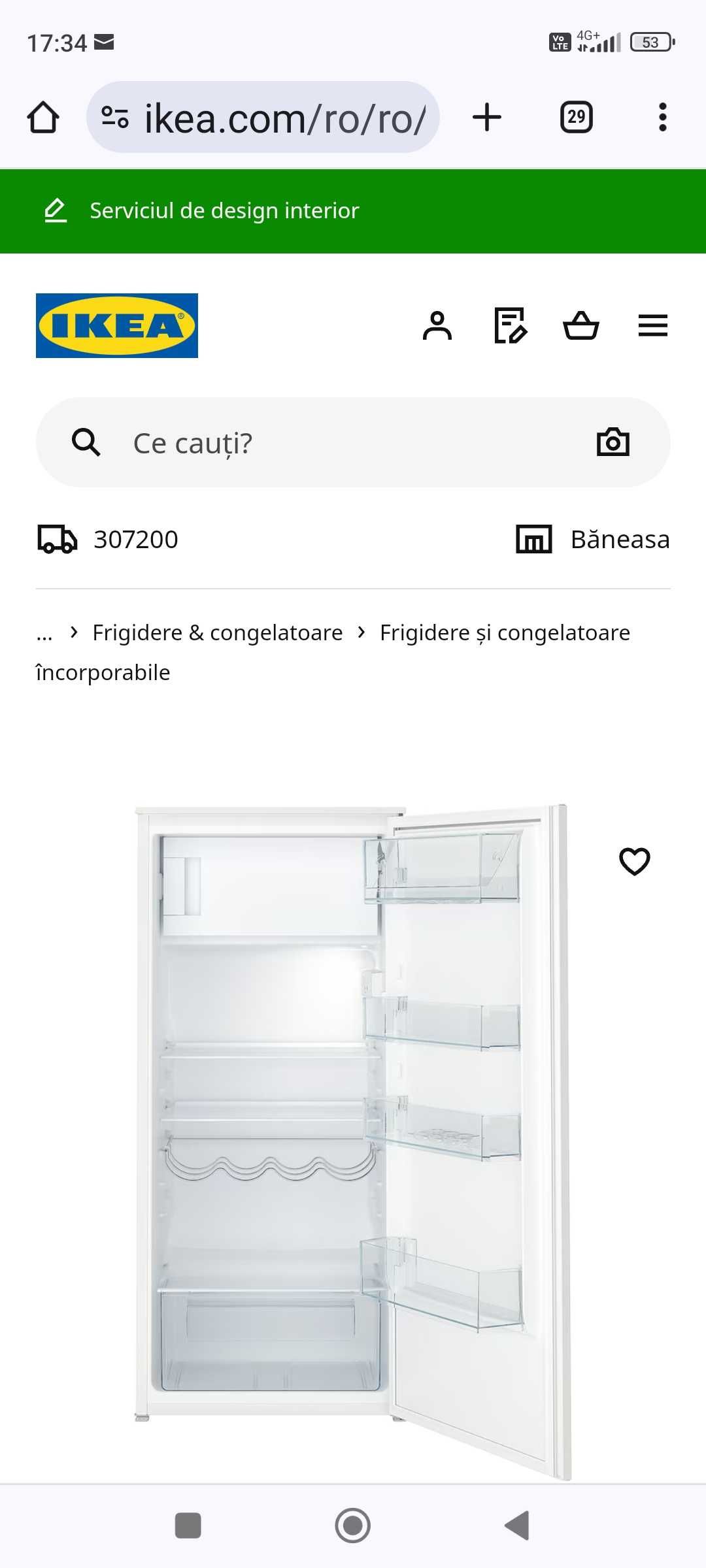 Vand frigider incoporabil Ikea nou, garantie