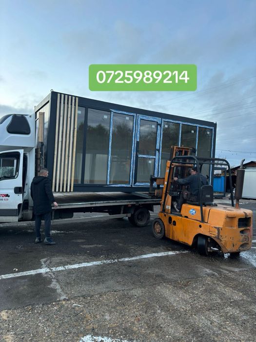 Container modular cu vitrina de sticla gri antracit panouri livram