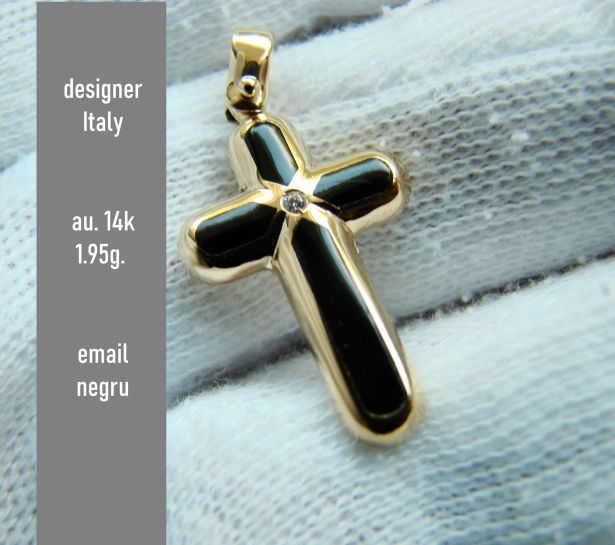 Cruciulita Cruce Aur Designer 14K Email Negru