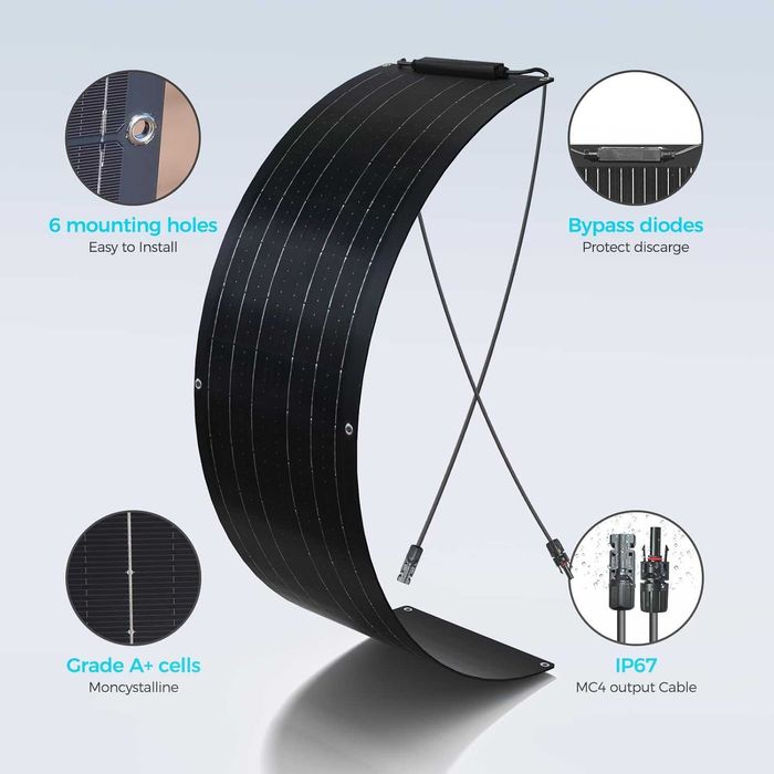 XINPUGUANG 50W 12v Гъвкав соларен панел, монокристален, 102,5х25х0,3см