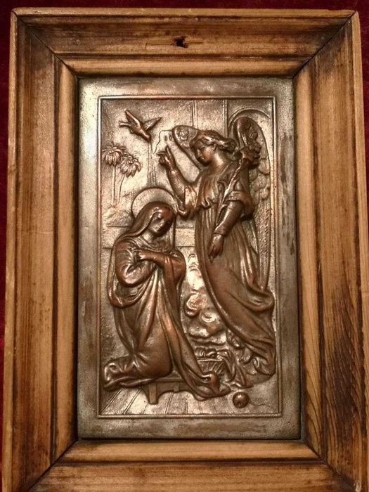 Гравюра старинная медная " Благая весть ".