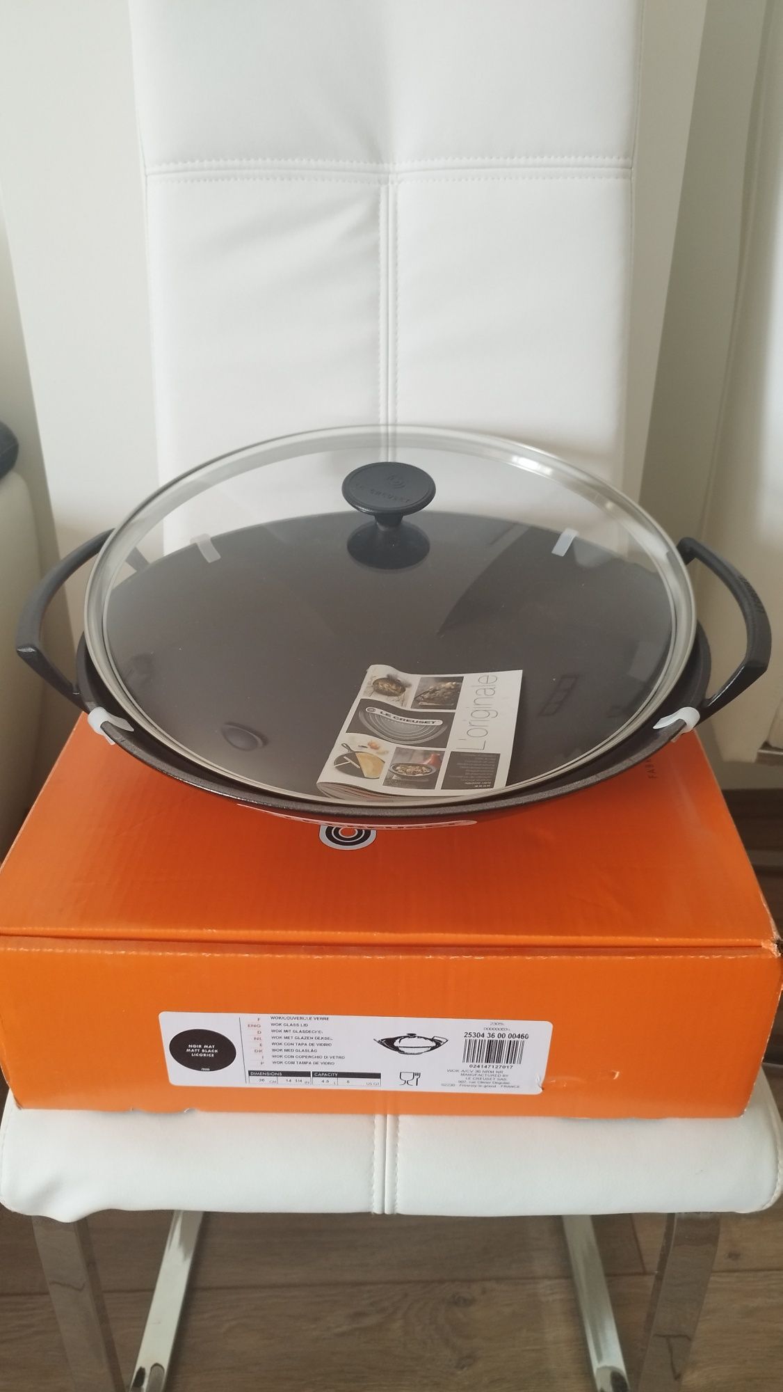 Уок тиган Le Creuset със стъклен капак, черен, 36 см, 5l