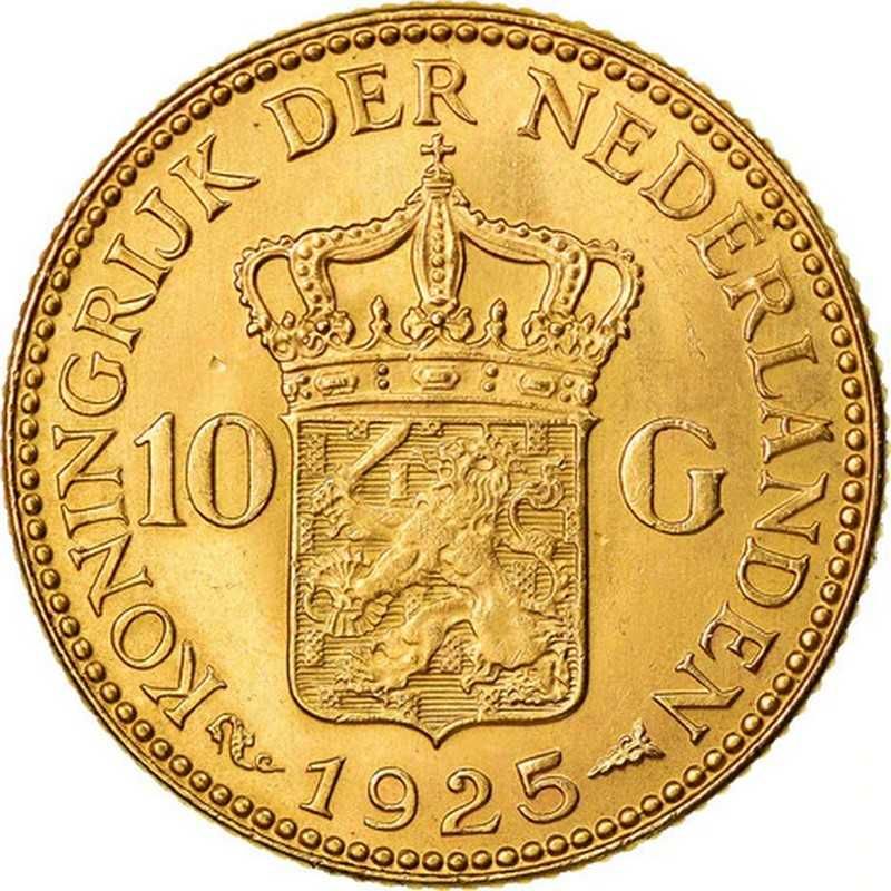 Monedă istorica din Aur - 10 guldeni Wilhelmina Olanda 6.73 g