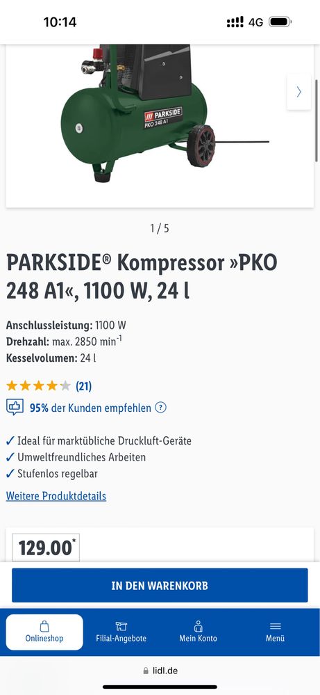 Compresor 24L parkside 1100w