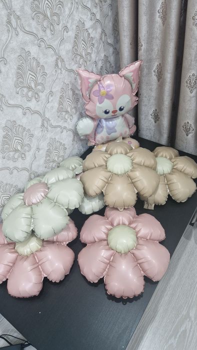 Шары в виде цветов и котика