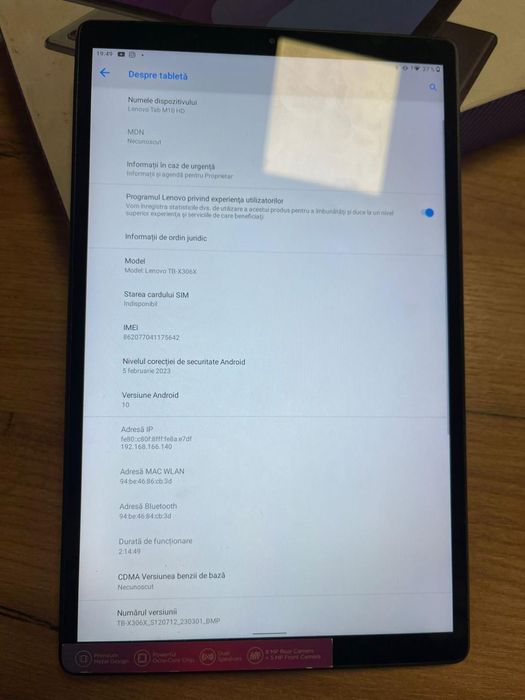 Tableta Lenovo Tab M10 HD (2nd Gen), Octa-Core, 10.1", 4GB RAM, -A-