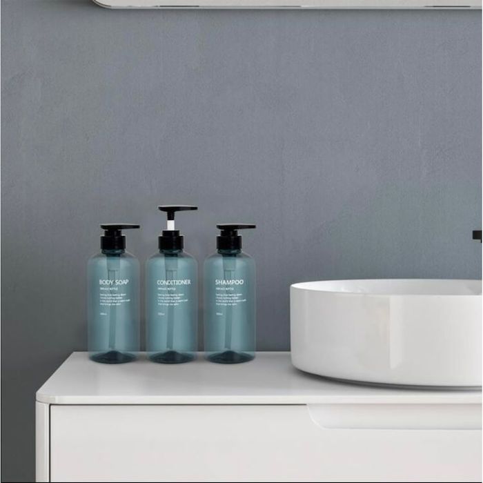 Set 3 recipiente pentru șampon, balsam și gel de duș, 500ml