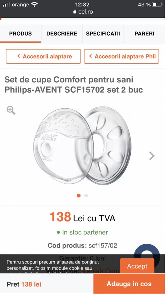 Set cupe Comfort sani AVENT+ aparatoare mameloane chicco