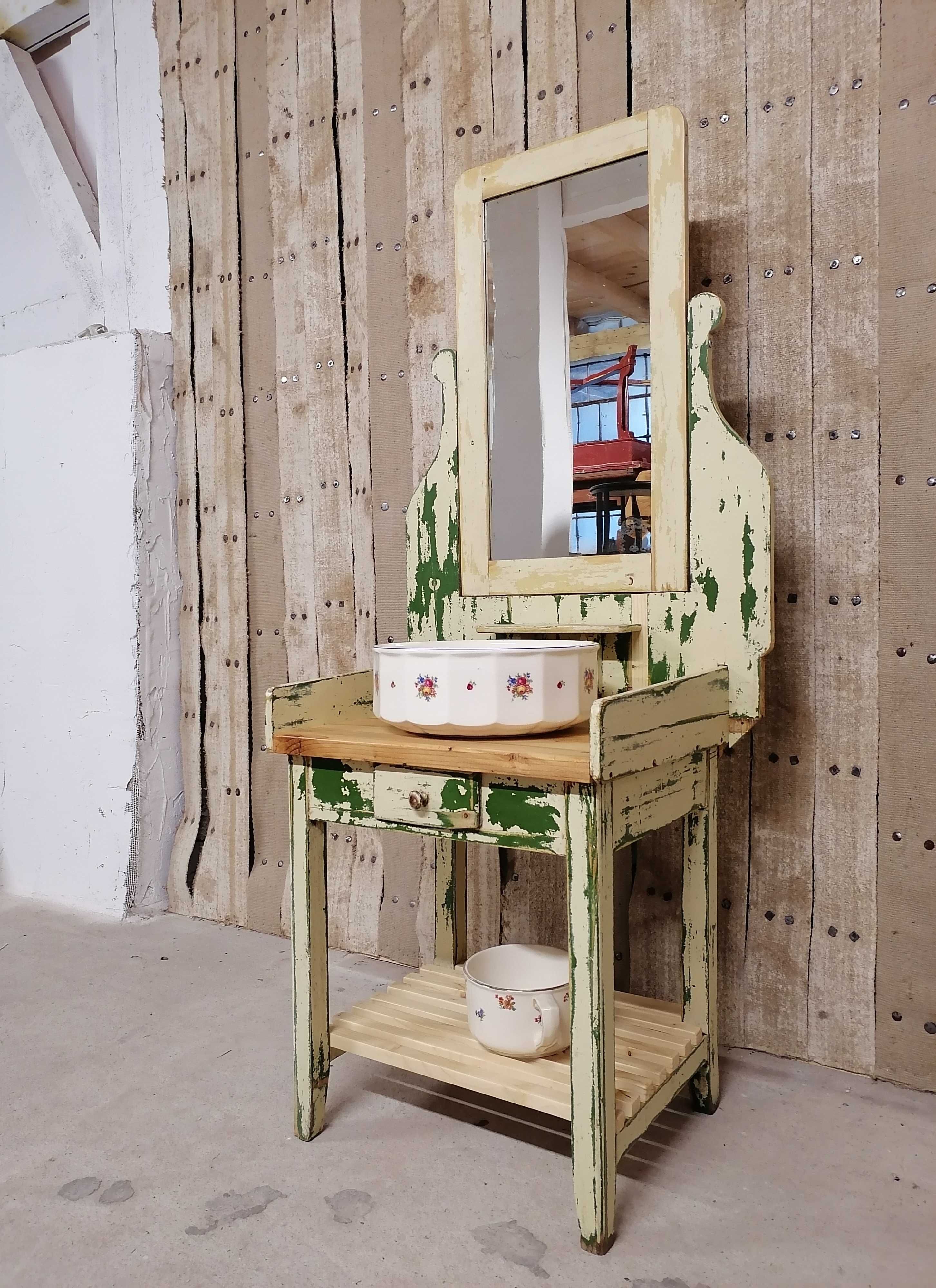 Mobilier baie/Corp Chiuveta/Toaleta veche cu oglinda, din lemn masiv