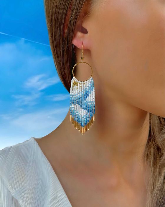 Ръчно изработени обеци, Японски мъниста, Неръждаема стомана, Уникални