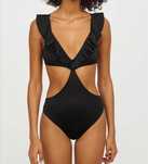Costum de baie întreg,nou cu etichetă,mărime 36, negru/print tropical