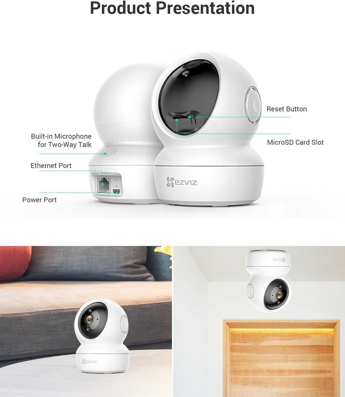 Комплект 2 камери EZVIZ C6N 1080p Wi-Fi вътрешна с нощно виждане