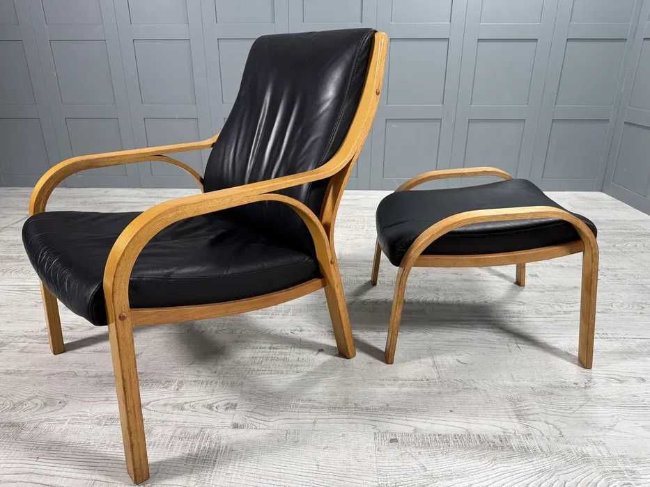 Скандинавско кожено кресло с табуретка Д1033-Д