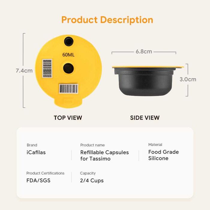 SET - capsula reutilizabila Bosch Tassimo, tamper, periuta, lingurita.