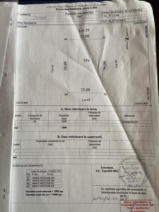 Teren de vanzare Slatioara Cartier Argesanu 1000mp