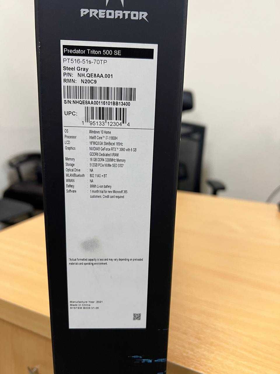 Acer Predator triton PT516-51s, 64Gb Озу. 2 Tb+240 GB SSD soltiladi