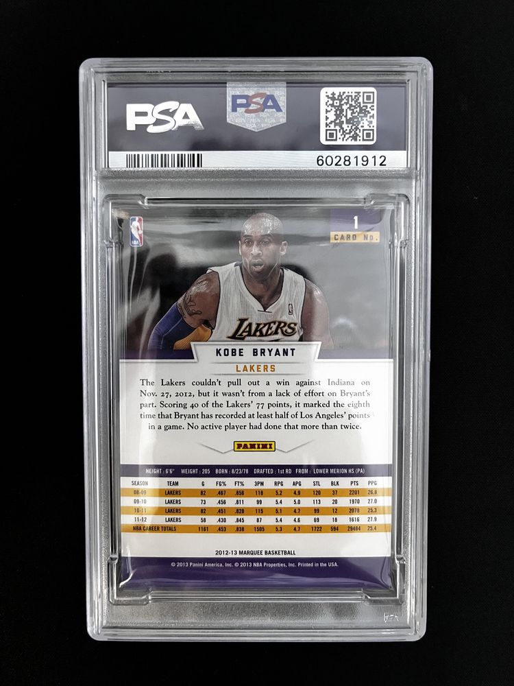 Kobe Bryant 2012 Marquee Panini PSA 8 NBA Sport Card