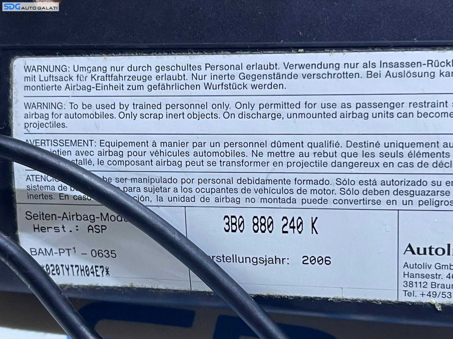 Airbag Scaun Dreapta Fata Pasager Volkswagen Passat B5.5 2001 - 2005 Cod 3B0880240K