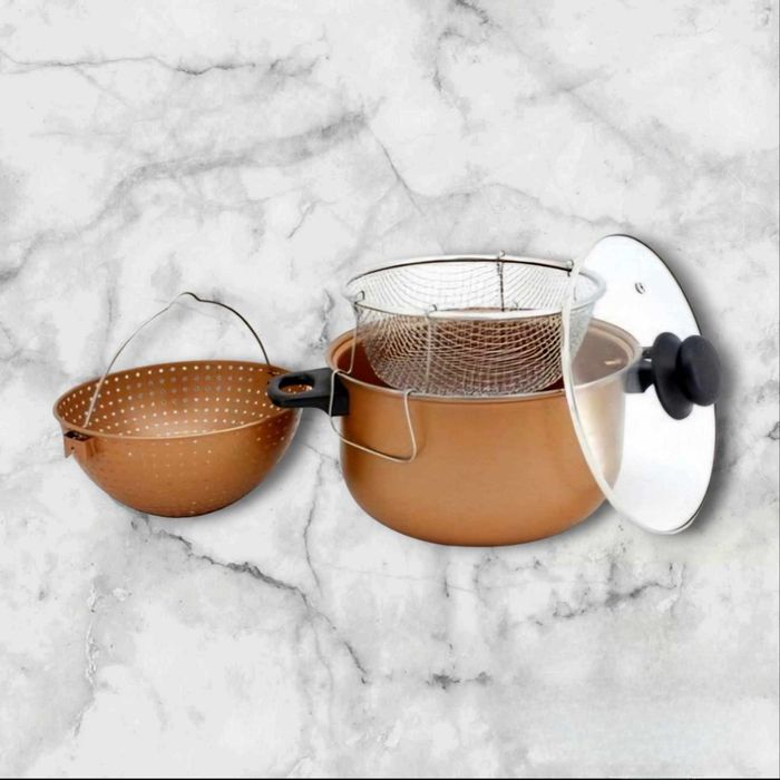 Тенджера с гевгир и кошница за пържене Voltz, 24*12.5см., Меден\въгл.