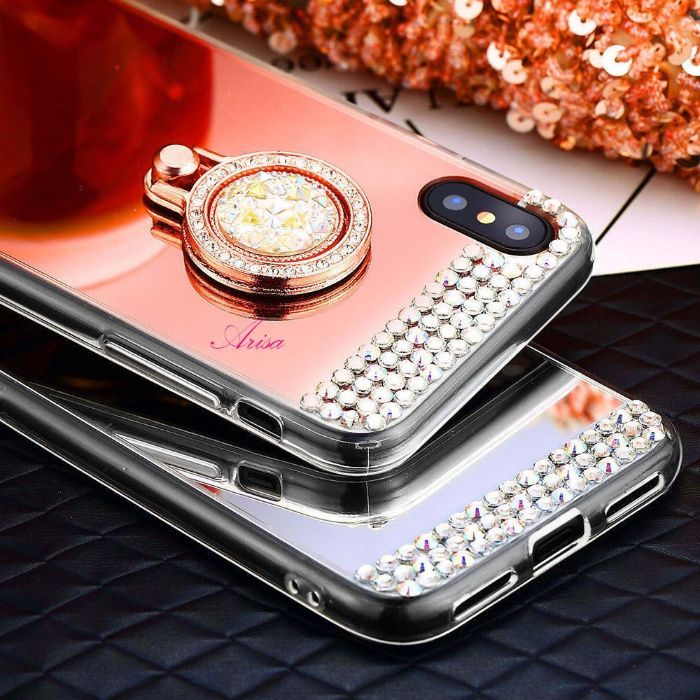 Husa Silicon oglinda cu pietricele si inel iPhone X , XS , XR , XS Max