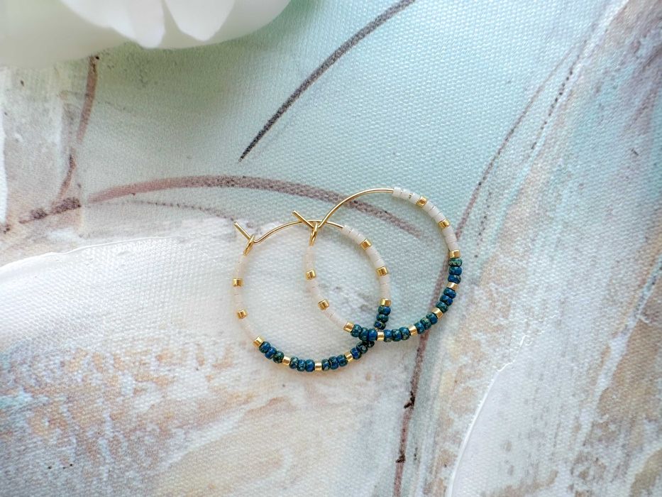 Ръчно изработени обеци халки - Неръждаема стомана и Японски мъниста