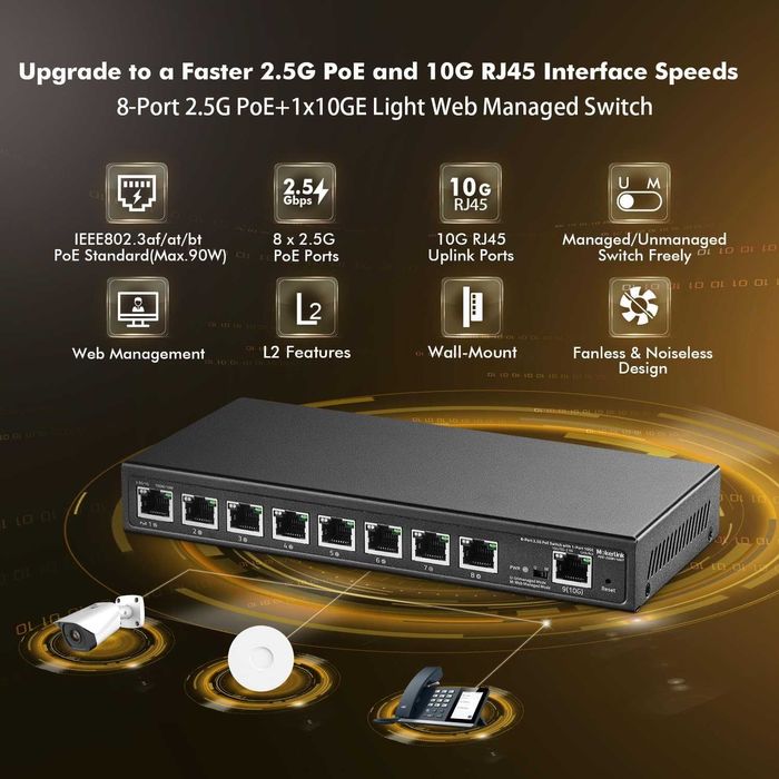 Switch ethernet MokerLink 8 port 2.5G PoE gestionat,10G Uplink,120W
