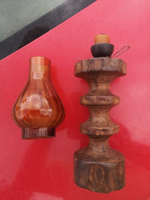 sculptura lemn fierar, lampa lemn cu lumanare