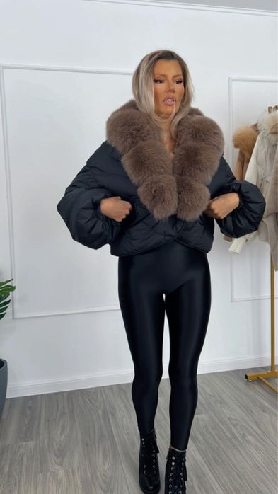 Geaca dama fâș guler blana naturala vulpe si capuseala puf de gasca